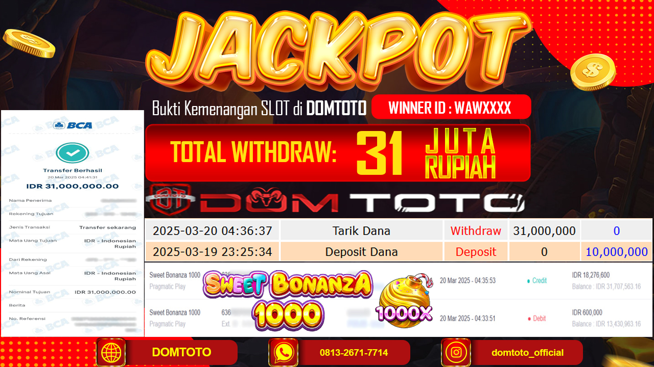 JACKPOT SLOT SWEET BONANZA 1000  20 MARET 2025